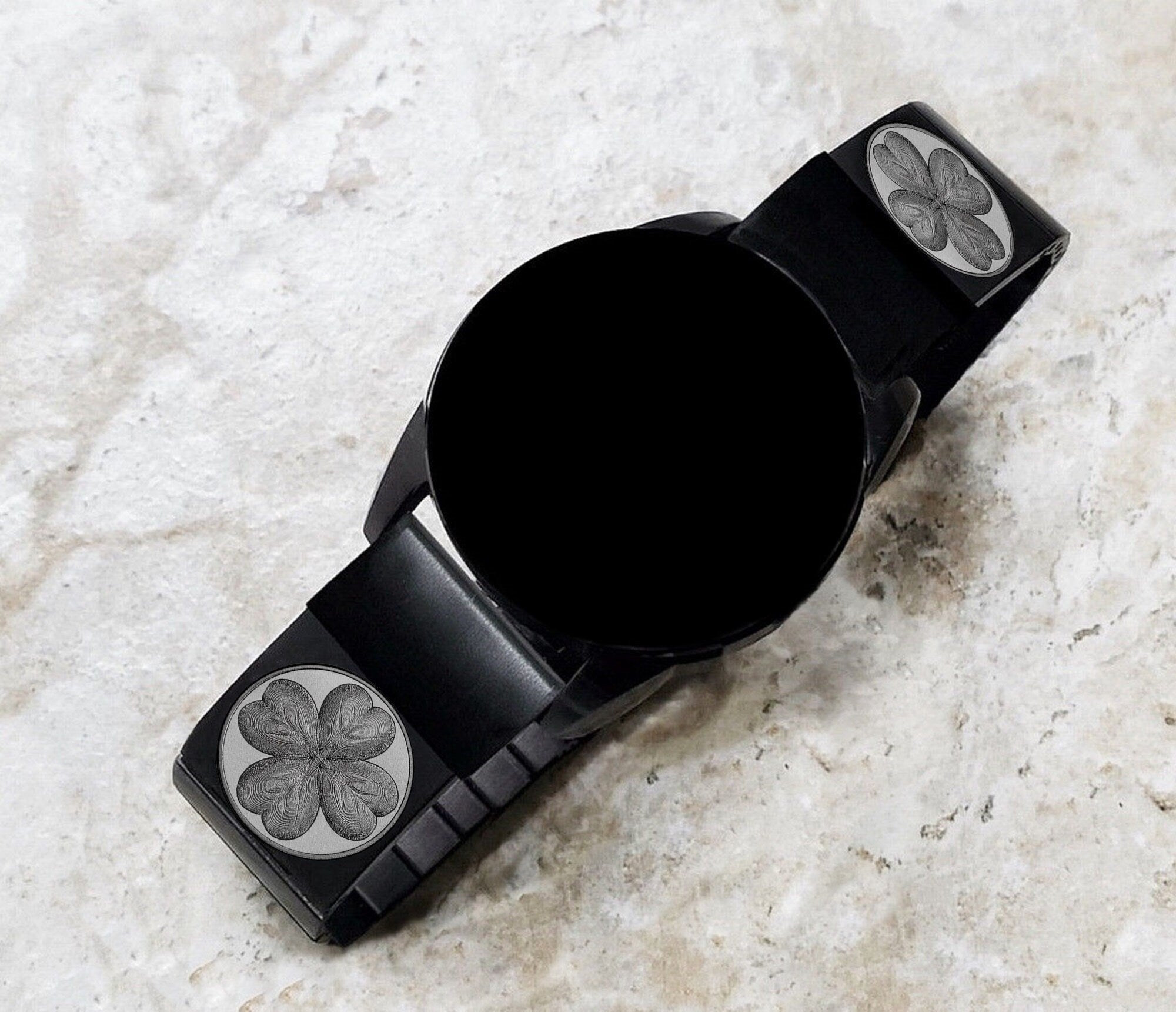 Four Leaf Clover Engraved Band for Garmin Fenix 7X Pro 6X Pro 5X Fenix 3 Descent Mk3i 51mm Mk2i Mk2 Mk1 Enduro 2 Black St Steel SR1 A26